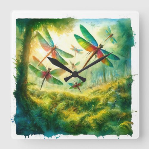 Giant Dragonflies in Ancient Forest REF29 _ Waterc Square Wall Clock