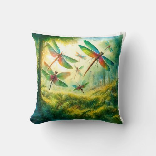 Giant Dragonflies in Ancient Forest REF29 _ Waterc Throw Pillow