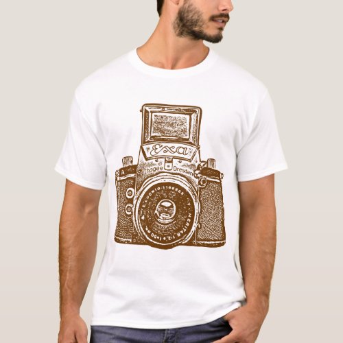 Giant East German Camera _ Brown T_Shirt