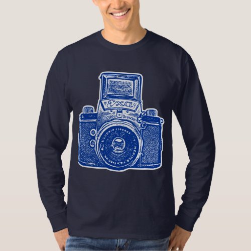 Giant East German Camera _ Dark Blue and White T_Shirt