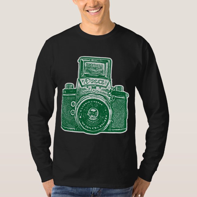 Giant East German Camera - Forest Green and White T-Shirt (Front)