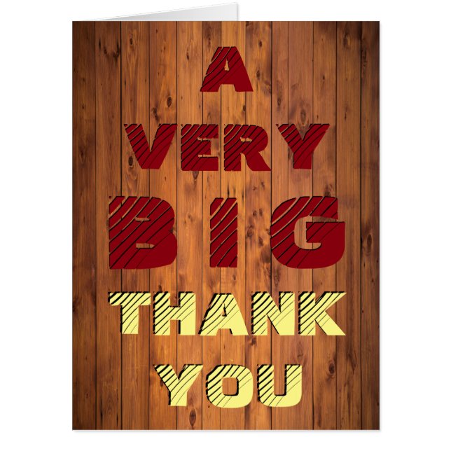 Giant Faux Cherry Wood Simulated Carved Thank You Card (Front)
