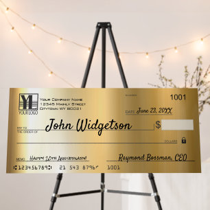 Giant faux presentation check charity bonus prize foam board