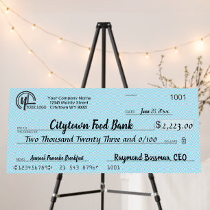 Giant faux presentation check charity bonus prize foam board