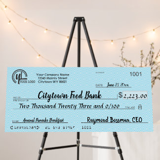 Giant faux presentation check charity bonus prize foam board