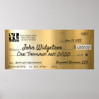 Giant faux presentation check charity bonus prize