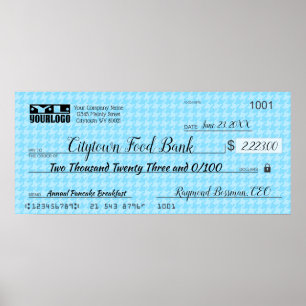 Giant faux presentation check charity bonus prize poster