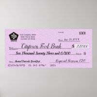 Giant faux presentation check charity bonus prize