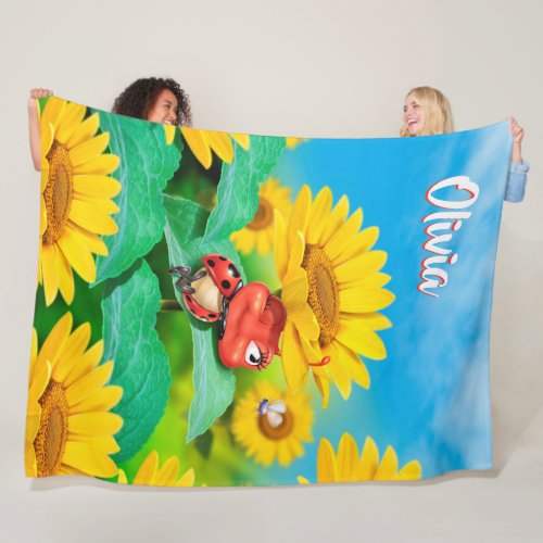 Giant Fleece blanket 80 x 60 Ladybug Sunflowers