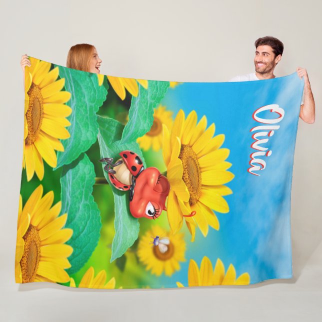 Giant Fleece blanket (80 x 60”) Ladybug Sunflowers (In Situ)