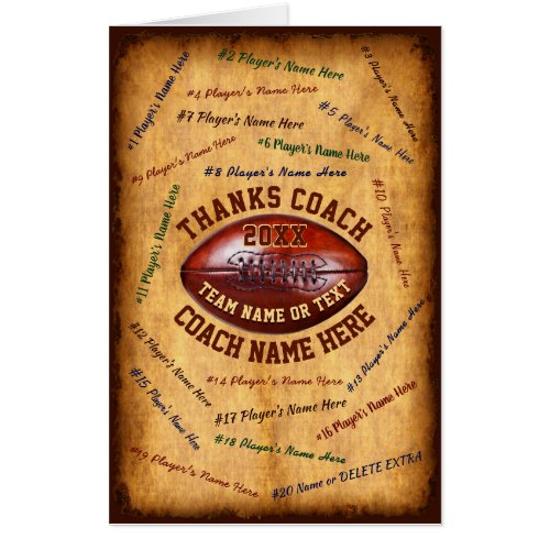 GIANT Football Coach Thank You Card ALL Players Card