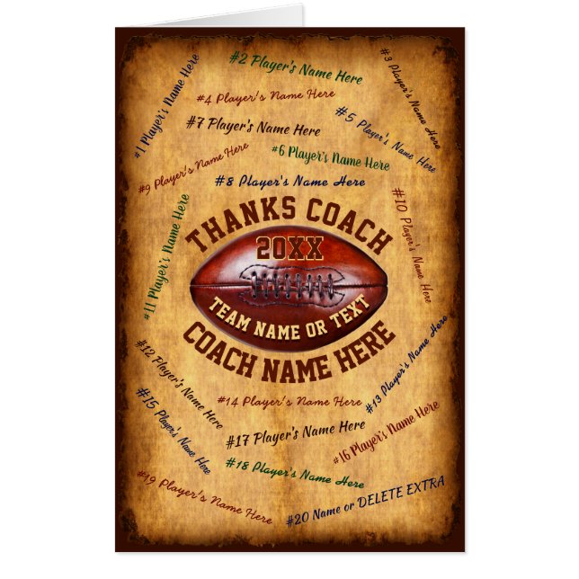 GIANT Football Coach Thank You Card, ALL Player's Card (Front)