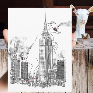 Giant Goat Attack in New York Funny Animal Art Postcard