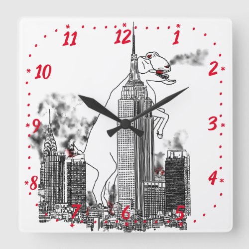 Giant Goat Attack in New York Funny Animal Art Square Wall Clock