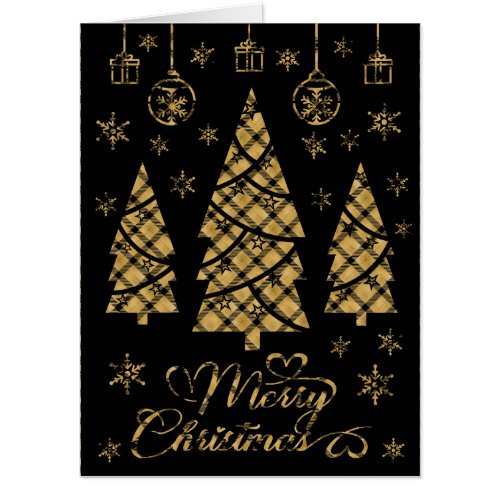 Giant Gold and Black Plaid Behind Black Christmas  Card