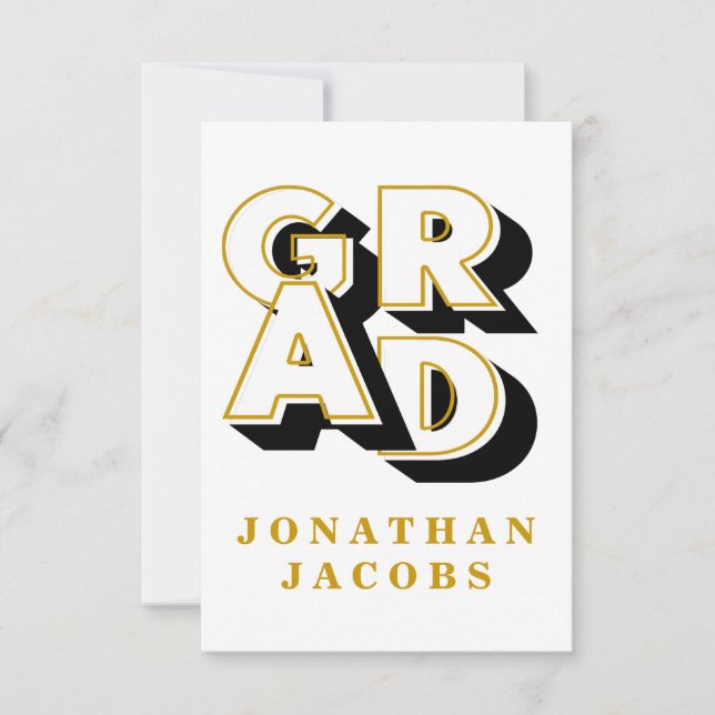 GIANT GOLD BLACK GRAD Graduate Thank You Card (Front)