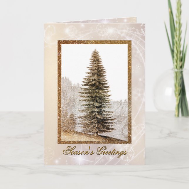 Giant Gold Christmas Tree Holiday Greeting Card (Front)