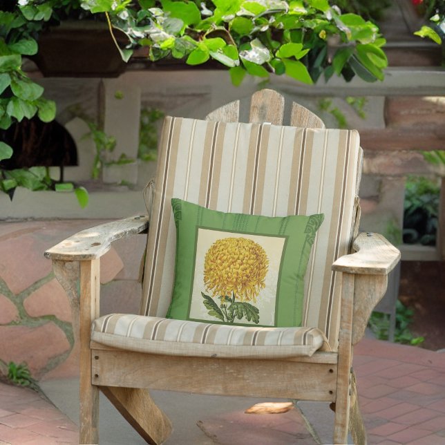 Giant Gold Chrysanthemum with Green Wallpaper Outdoor Pillow (Creator Uploaded)