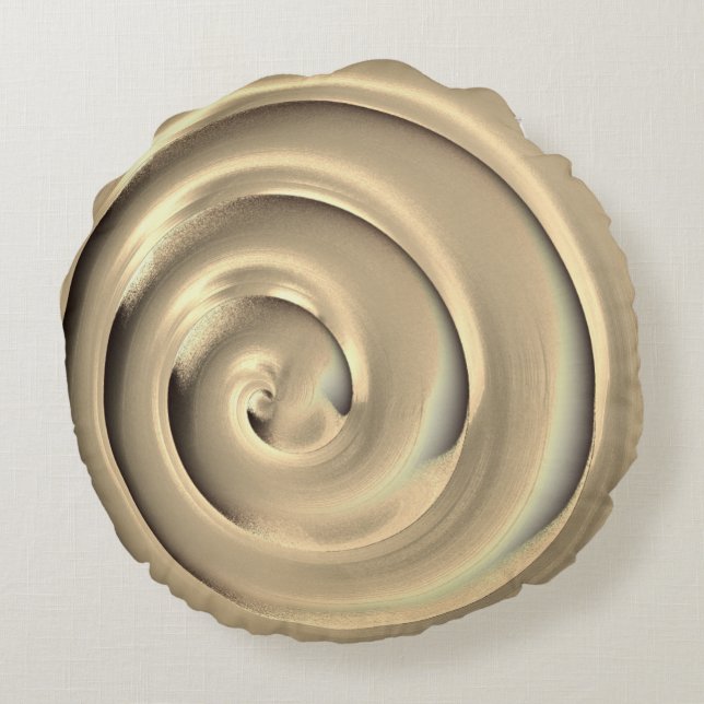 Giant 'gold' spiral over black background round pillow (Back)