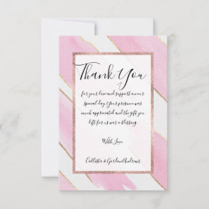 Giant Gold Trimmed Pink Watercolor Brushstrokes Thank You Card