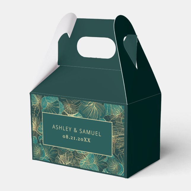 Giant Golden & Blue-Green Leaves  Favor Boxes (Front Side)