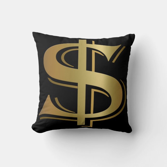 Giant Golden Dollar Sign Throw Pillow (Front)