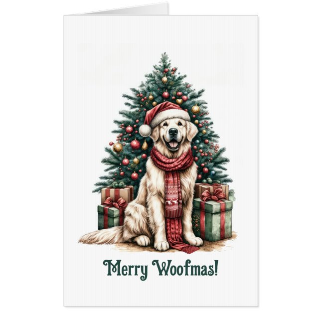 Giant Golden Retriever Christmas Woofmas Dog Santa Card (Front)
