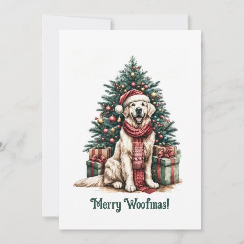 Giant Golden Retriever Christmas Woofmas Dog Santa Holiday Card