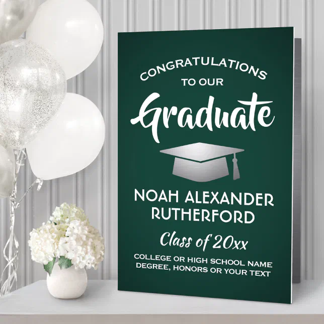 Giant Graduation Congrats Dark Green and White Card | Zazzle
