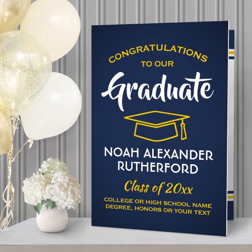 Giant Graduation Congrats Navy Blue and Gold Card