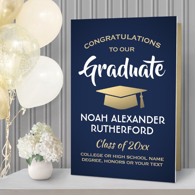 Giant Graduation Congrats Navy Blue, White & Gold Card (Creator Uploaded)