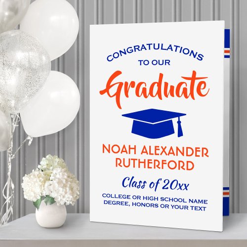 Giant Graduation Congrats Orange  Blue Oversized Card