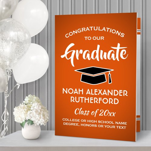 Giant Graduation Congrats Orange White and Black Card