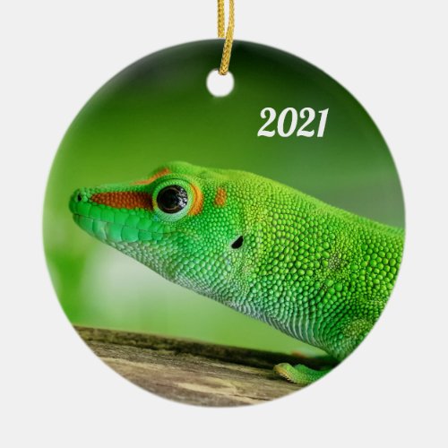 Giant Green Day Gecko _ Phelsuma grandis Metal Orn Ceramic Ornament