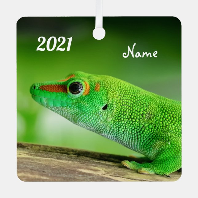 Giant Green Day Gecko - Phelsuma grandis Metal Ornament (Front)