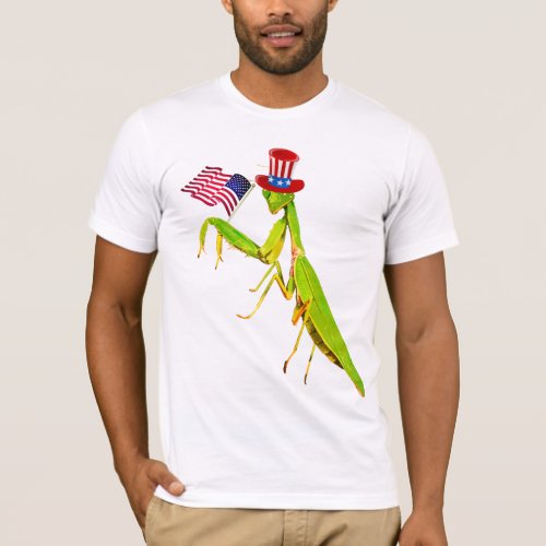Giant Green Praying Mantis Patriotic T_Shirt