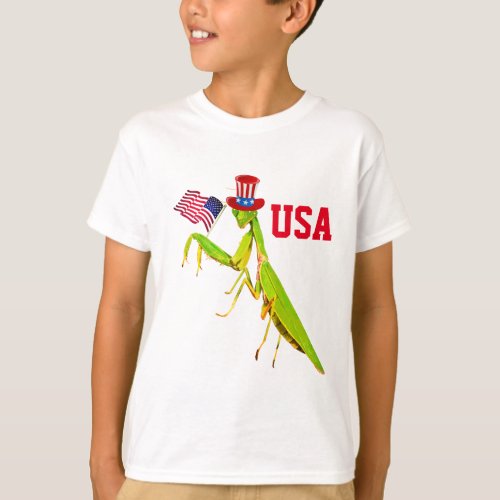 Giant Green Praying Mantis Patriotic USA T_Shirt