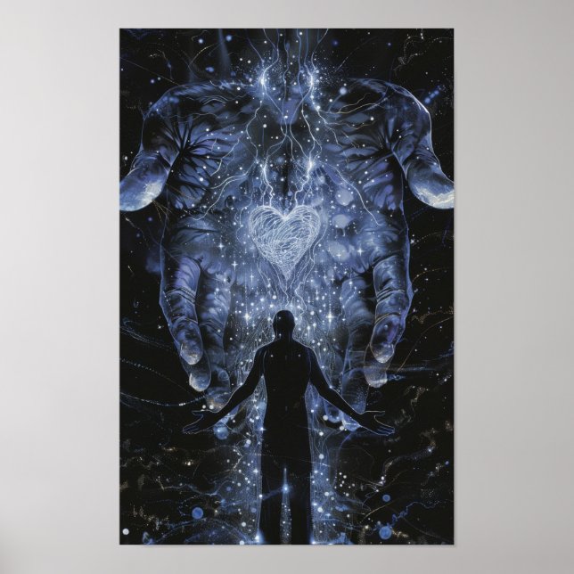 Giant Hands Holding Heart Poster - Contemporary Ar (Front)