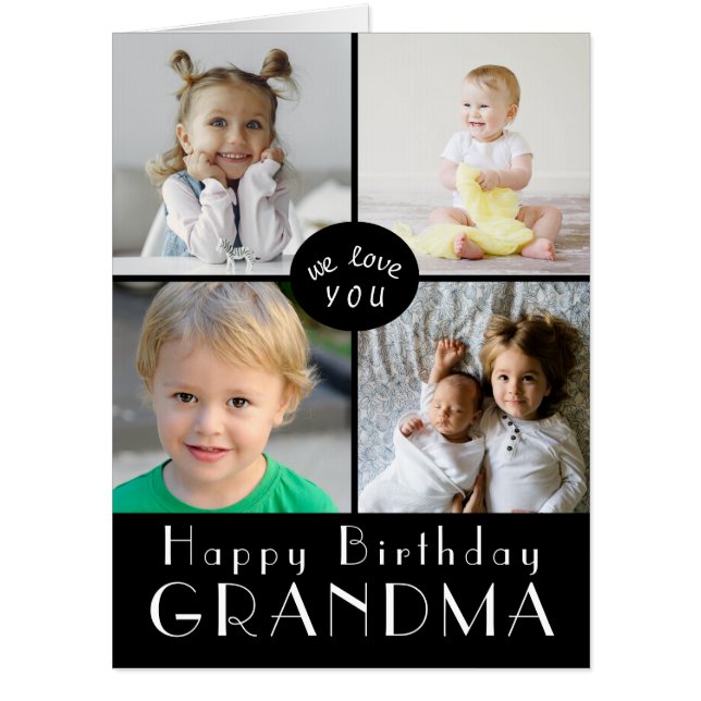 Giant Happy Birthday Grandma|Black |Photo Collage Card (Front)
