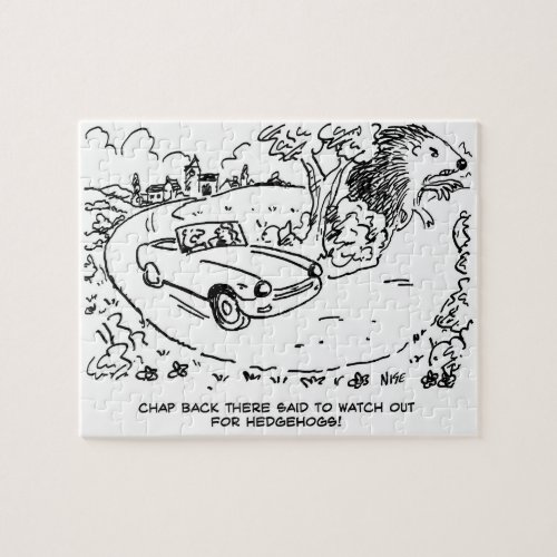 Giant Hedgehog and Sports Car Cartoon Jigsaw Puzzle