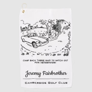 Giant Hedgehog and Sports Car Funny Cartoon Golf Towel