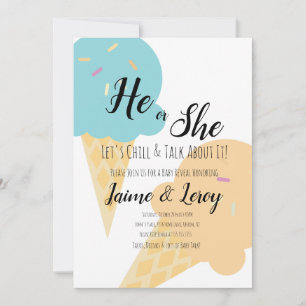 Giant Ice Cream Cones Gender Reveal He or She Invitation