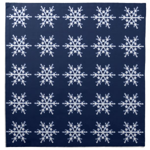 Giant Ice Crystal Snowflakes on Dark Indigo Blue Cloth Napkin