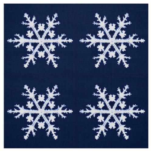 Giant Ice Crystal Snowflakes on Dark Indigo Blue  Fabric