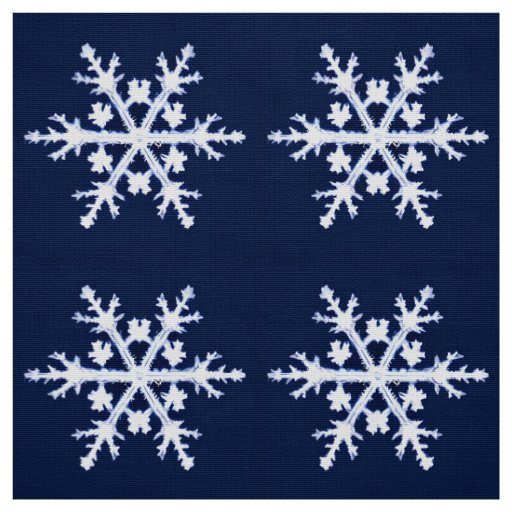Giant Ice Crystal Snowflakes on Dark Indigo Blue  Fabric