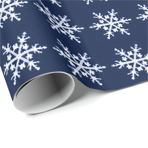Giant Ice Crystal Snowflakes on Dark Indigo Blue  Wrapping Paper
