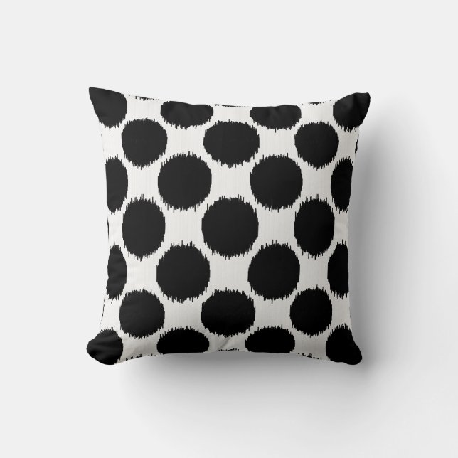 Giant Ikat Dots, black dots on a white background Throw Pillow (Front)
