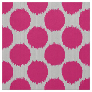 Giant Ikat Dots, fuchsia pink on light grey / gray Fabric