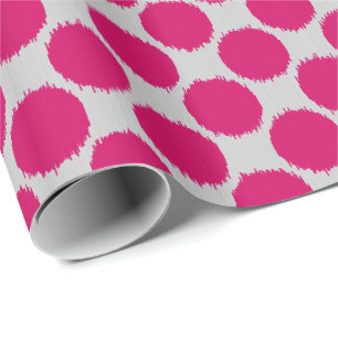 Giant Ikat Dots, fuchsia pink on light grey / gray Wrapping Paper