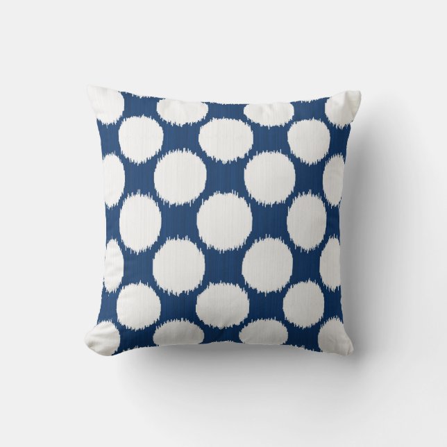 Giant Ikat Dots, white dots on cobalt blue Throw Pillow (Front)